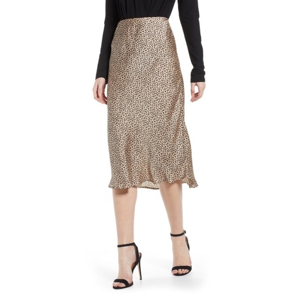 Leith Dresses & Skirts - Leith Nordstrom Satin Midi Skirt Leopard Small